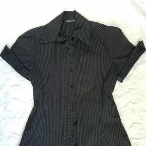 Black Pin-Striped Business Button-Up